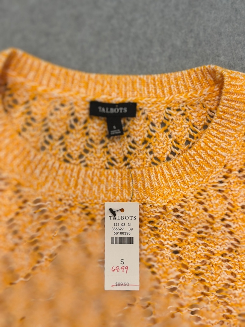 Talbots Sunny Yellow Open-Weave Knit Crewneck Sweater - Picture 3 of 8